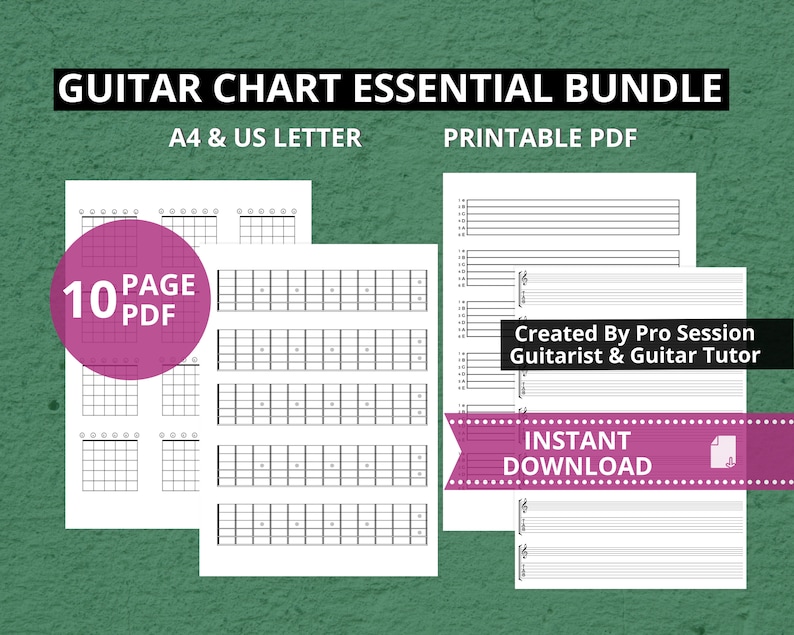 Guitar Chart Essential Bundle - Printable A4 PDF - Chord Charts ...