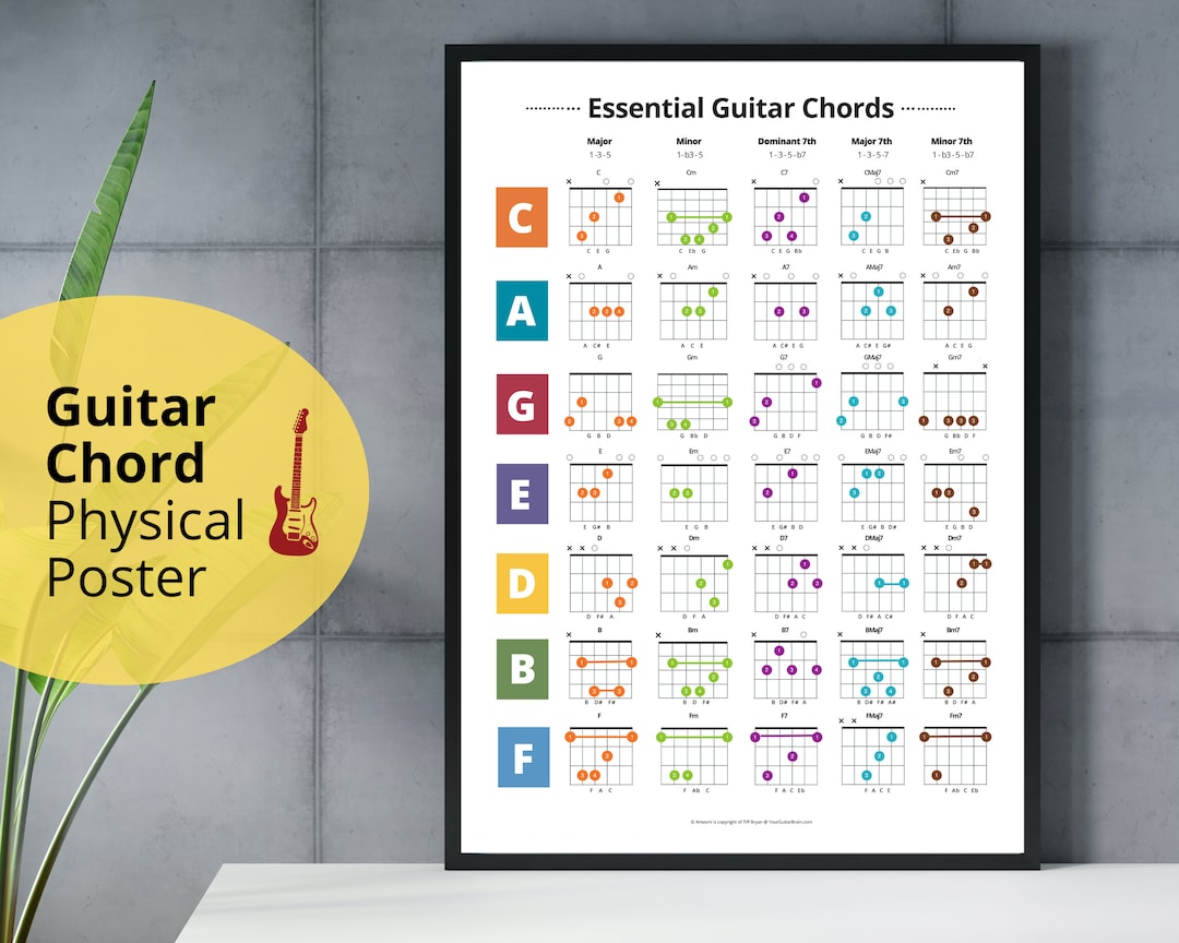 Essential Guitar Chord Poster Guitar Chord Chart Gifts for Guitar