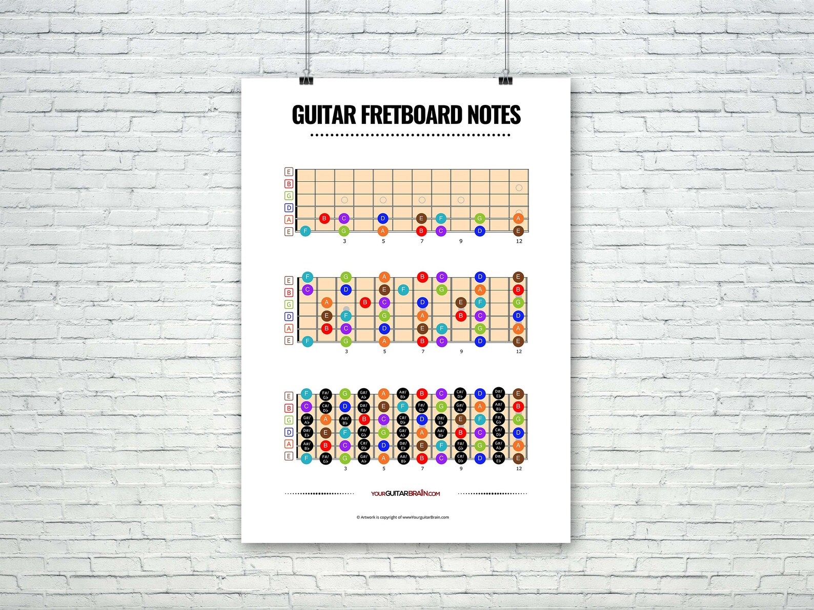 Guitar Fretboard Notes Chart | Neck Notes Diagram | Digital Download ...
