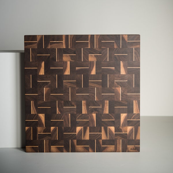 Premium End Grain Walnut and Maple Butcher Block Cutting Board ZigZag