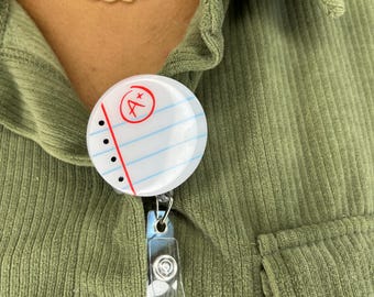 Porta badge in resina per insegnanti / Design con mela e quaderno / Porta badge fatto a mano