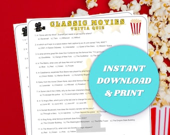 Classic Movie Trivia Quiz: Printable Party Game (PDF)