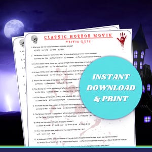 Classic Horror Movie Trivia Quiz - Printable Trivia Game, Horror Movie Party Game, Scary Movie Game, Horror Movie Game, Horror Movie Trivia