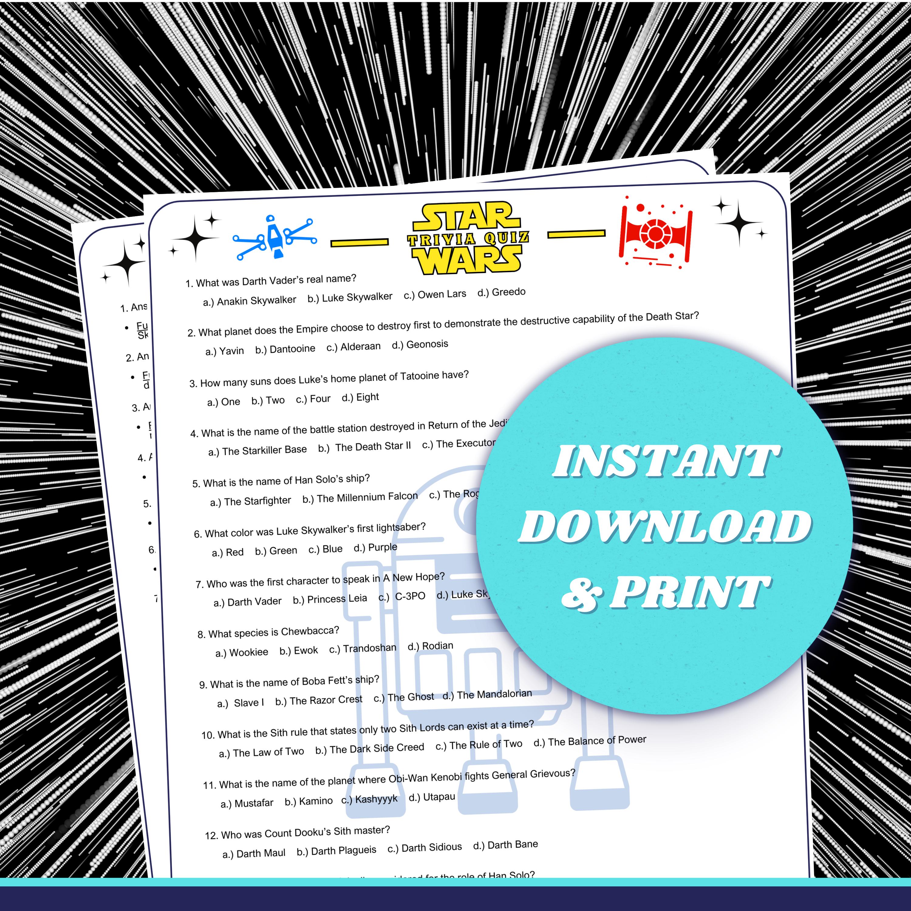 Star Wars Movie Trivia Quiz: 15 Questions (Printable PDF)