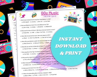 80年代音楽トリビアクイズ：印刷可能なパーティーゲーム（PDF）