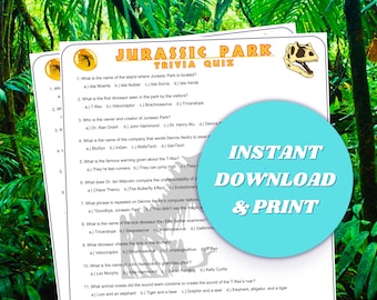 Jurassic Park Trivia Quiz: Movie Party Game (Printable PDF)