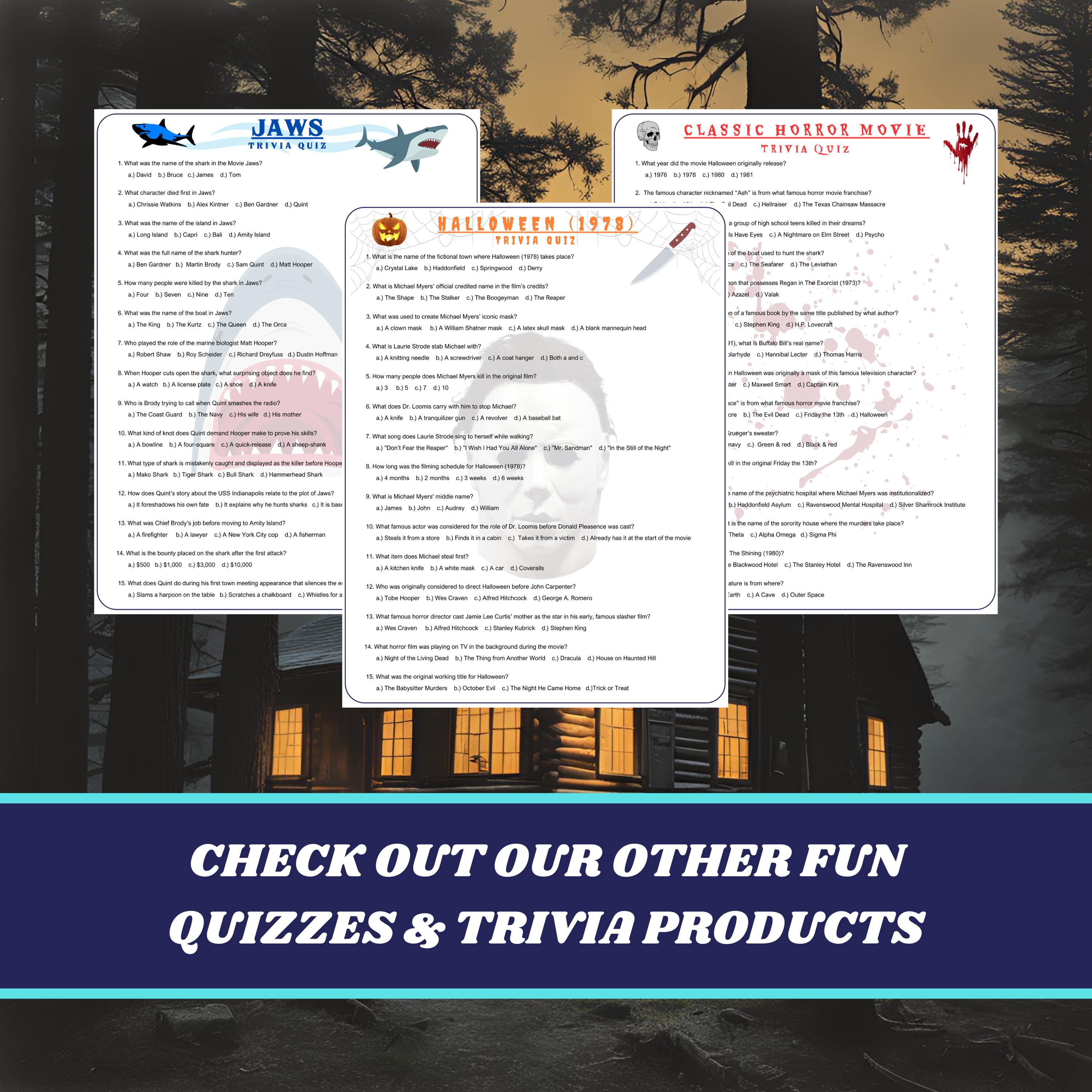 Friday the 13th Trivia Quiz Printable Trivia Game, Horror Movie Party