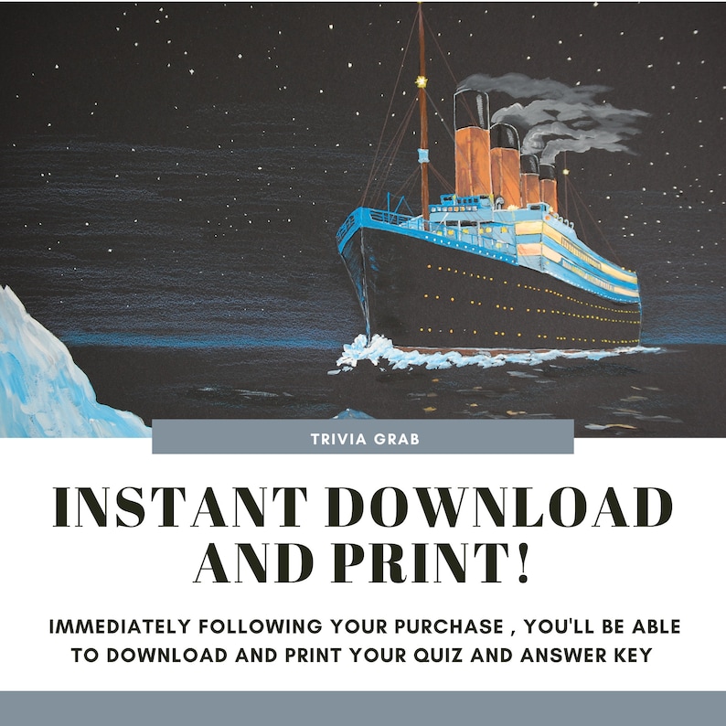 Titanic Movie Trivia Quiz W/ Answers Printable Trivia Game, Titanic