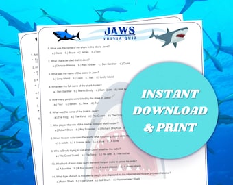Jaws Movie Trivia Quiz Game - Printable Party Game (PDF)