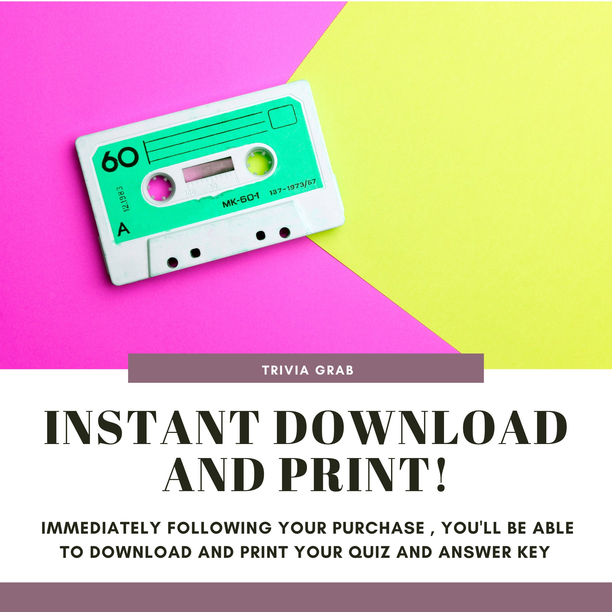 90s Music Trivia Quiz W/ Answers Printable Trivia Game, 90s Party Game ...