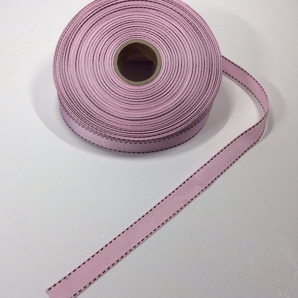 5/8" Double-Sided Baby Pink Grosgrain Ribbon w/ Brown Stitches - 5 Yards - Couture - Trim - Décoration