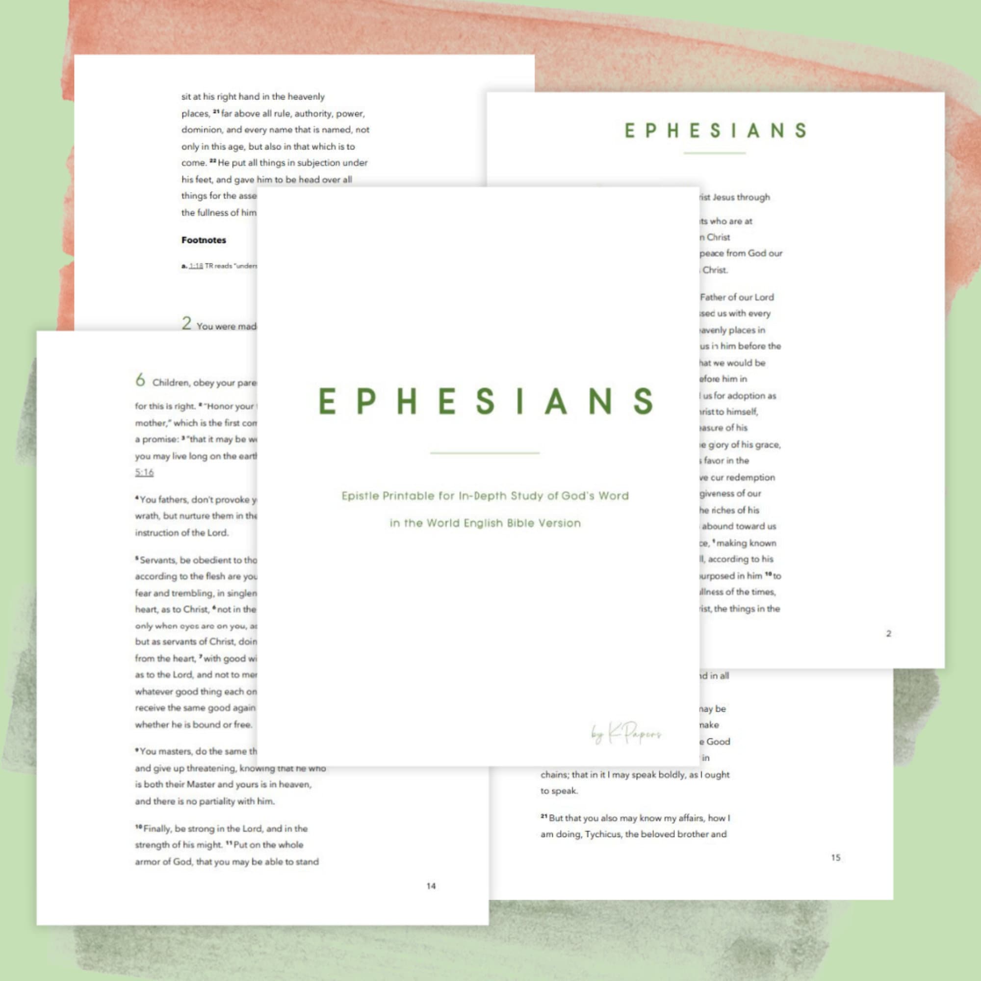 Ephesians Printable || Bible Reading &amp; Journaling || Scripture Study ...