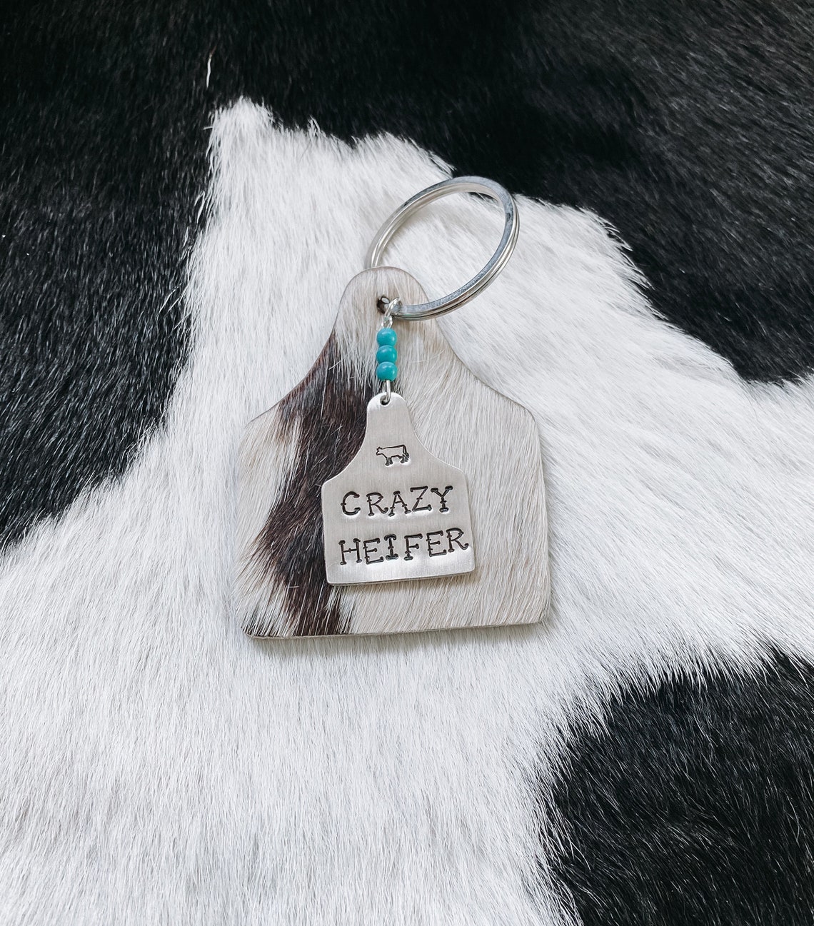 Crazy Heifer Cowhide Keychains Cow Tag Cattle Tag Etsy