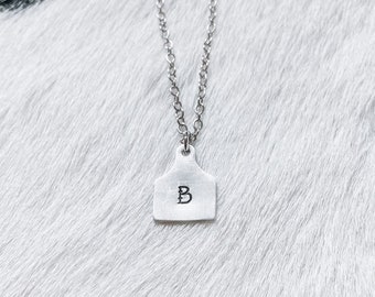 Tiny Cattle Tag Initial Necklace - Handstamped Western Necklace, Country, Rodeo, Boho, Cowgirl