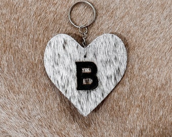 Custom Branded Heart Cowhide Keychain - Cow Tag, Cattle Tag, Western, Rodeo, Cowboy, Cowgirl, Country, Cows, Keychain Accessories