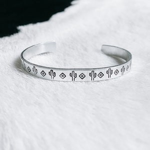 Mini Cactus - Western Hand Stamped Metal Cuff Bracelet, Country, Rodeo, Wild, Boho, Cowgirl