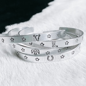 Mini Stackers - Western Hand Stamped Metal Cuff Bracelet, Country, Rodeo, Wild, Boho, Cowgirl