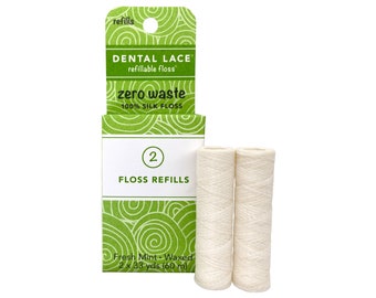 Woven Dental Floss, 100% Silk Floss with Natural Mint Flavor - 2 Floss Refill Spools with Recyclable Packaging, 66 Yards - 4 Months Supply