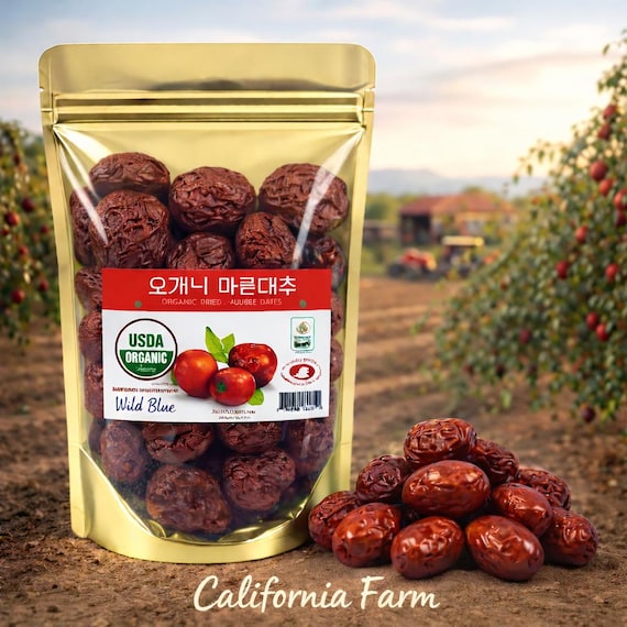 100% ORGANIC Dried Jujube Date California Grown 대추 Hong Zao 紅棗 táo tàu