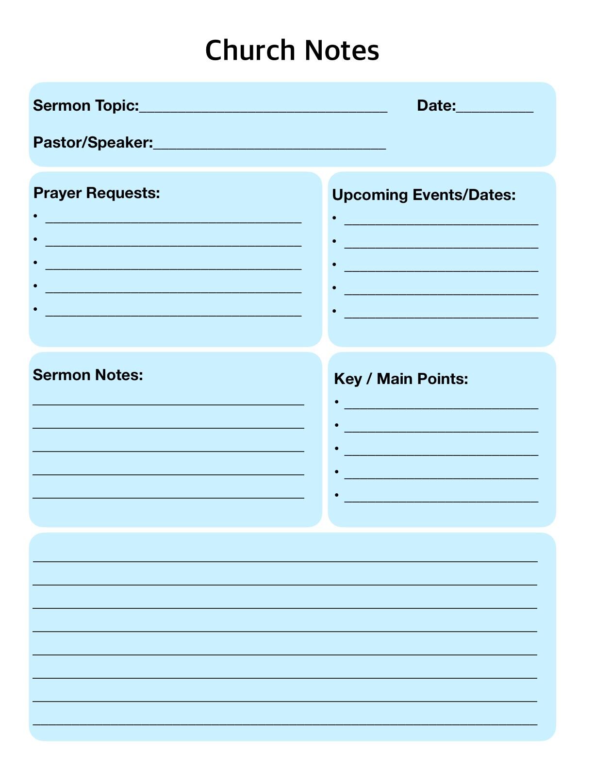 Sermon Notes Printable, Bible Study Template PDF, Digital Church Notes ...
