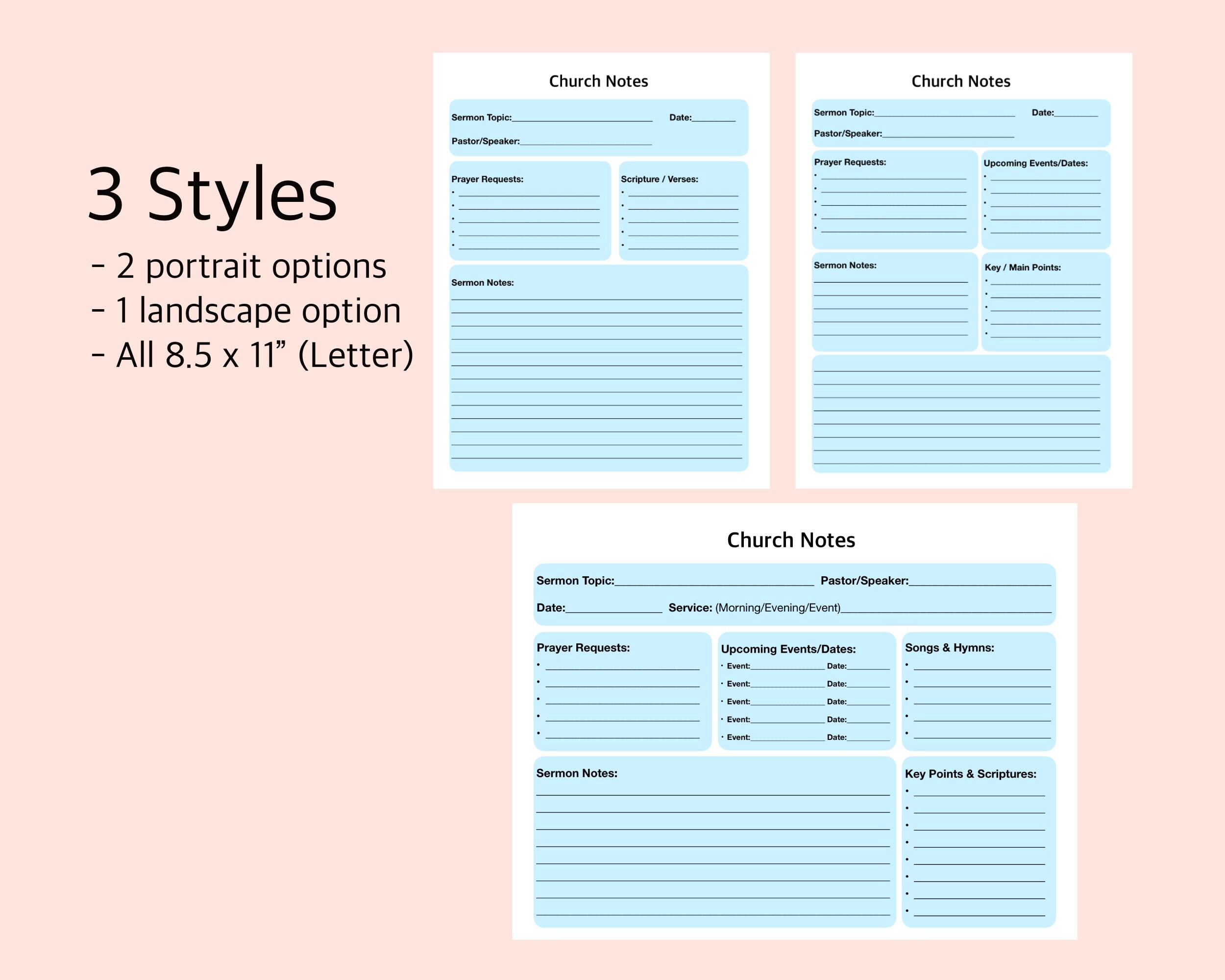 Sermon Notes Printable, Bible Study Template PDF, Digital Church Notes ...