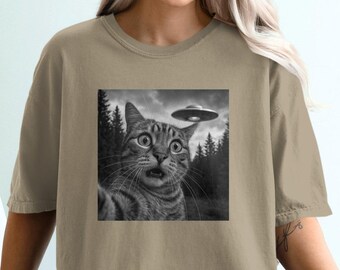 Funny Cat Abduction Shirt, UFO Alien Meme Tee