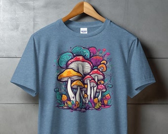 T-shirt graphique champignon psychédélique, mode festival trippy