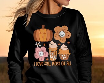 I Love Fall Most Of All Sweatshirt, I Love Fall Most Of All Sweatshirt - Express Seasonal Love with Cozy Warmth and Sentimental Style