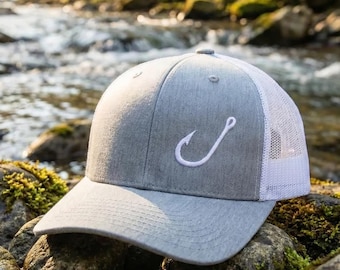 Fishing Hook Trucker Hat, Retro Mesh Cap, Embroidered Adjustable Hat