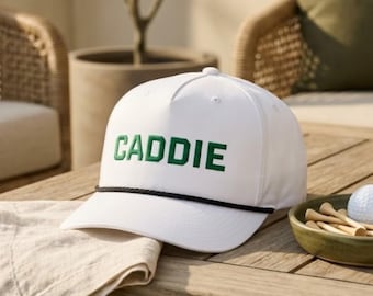 Caddie Embroidered Golf Hat, Snapback Classic Retro Lightweight Trucker Style, 5 Panel Adjustable Rope Cap
