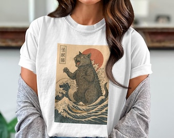 Kaiju Cat T-Shirt: Godzilla Style Japanese Wave, Anime Comfort Colors Tee