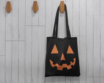 Halloween Tote, Pumpkin Face Bag, Personalized Halloween Bags, Candy Bags, Trick Or Treat, Halloween Bags, Jack O Lantern Bag, Spooky Tote