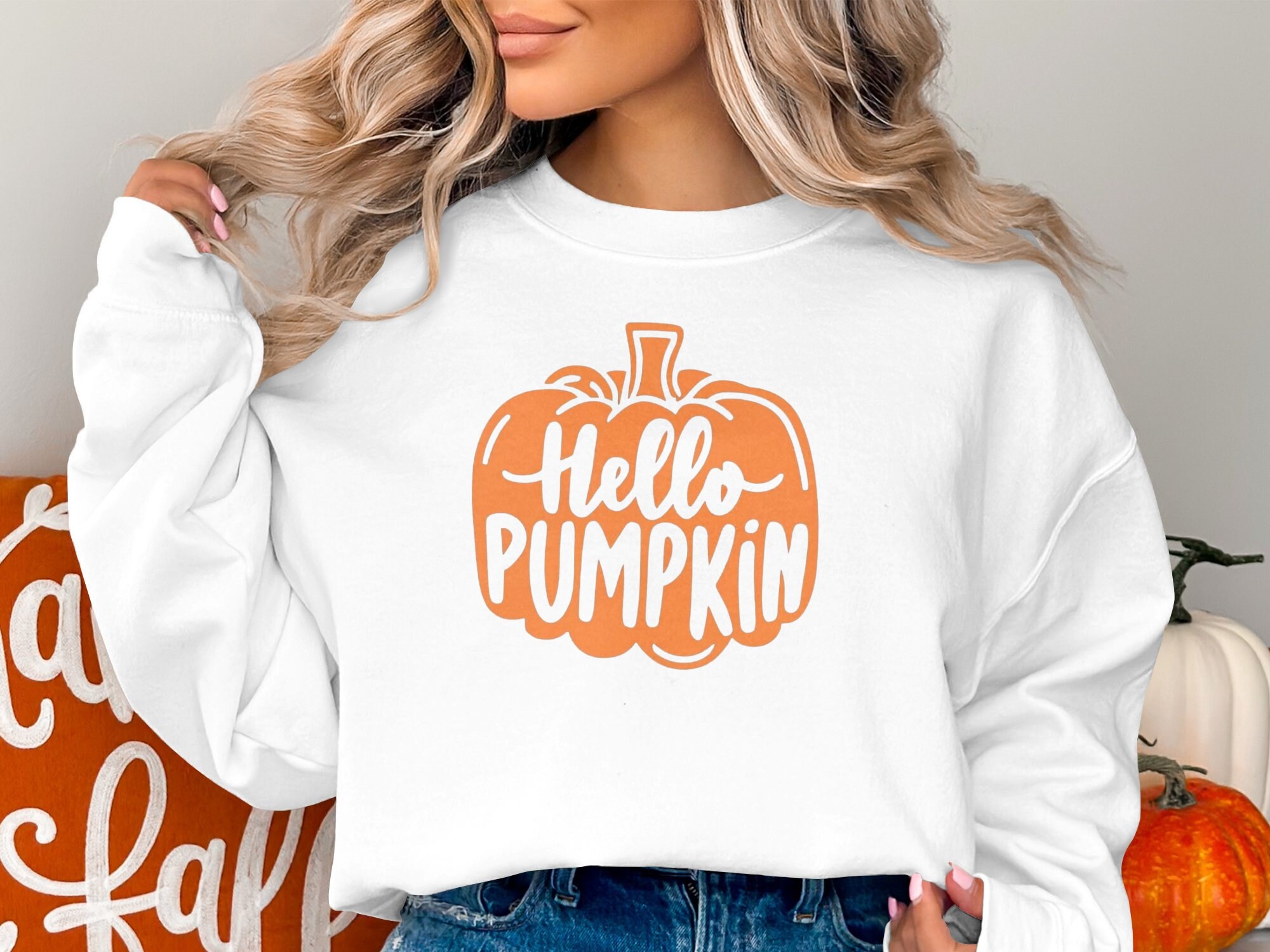 Hello Pumpkin Sweatshirt, Halloween Sweatshirt for Women, Fall