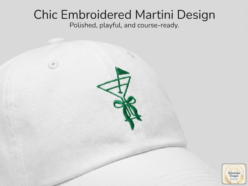 Par Then Bar Embroidered Womens Golf Hat, Martini Glass Cap, Adjustable Low Profile Cotton Hat image 2