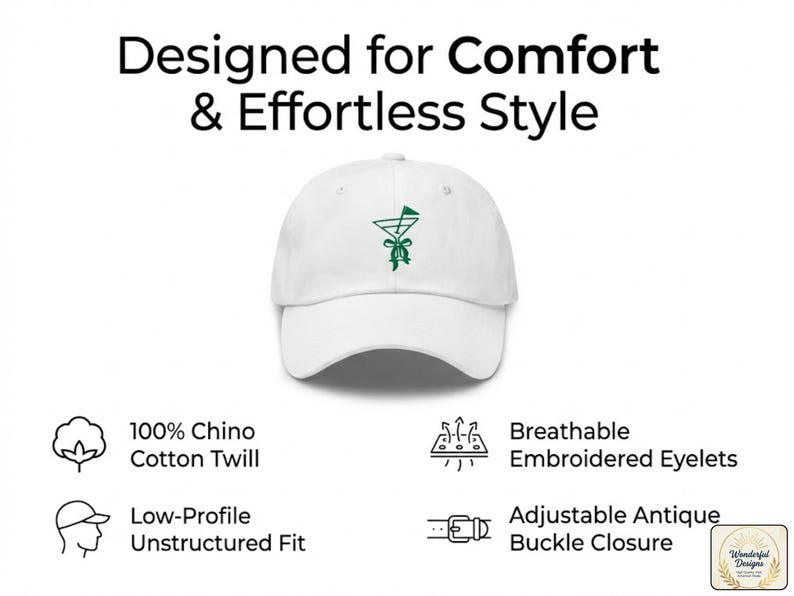 Par Then Bar Embroidered Womens Golf Hat, Martini Glass Cap, Adjustable Low Profile Cotton Hat image 4
