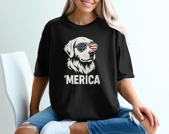 Golden Retriever 'Merica T-Shirt, Patriotic Dog USA Flag Tee