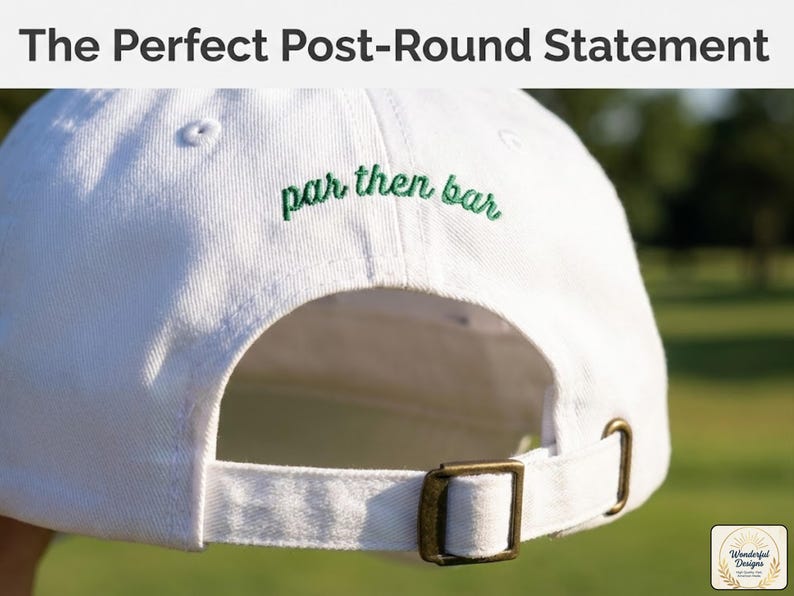 Par Then Bar Embroidered Womens Golf Hat, Martini Glass Cap, Adjustable Low Profile Cotton Hat image 3