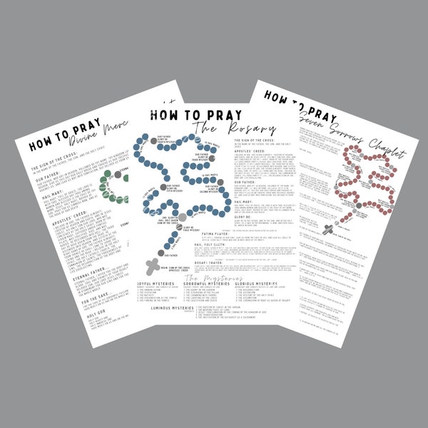 How to Pray Printables | Catholic Prayer Printables | The Rosary | Divine Mercy Chaplet | Seven Sorrows Chaplet