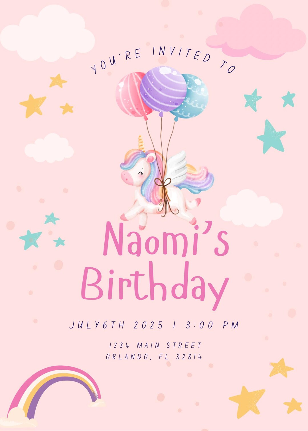 Girls Unicorn Birthday Party Invite - Etsy