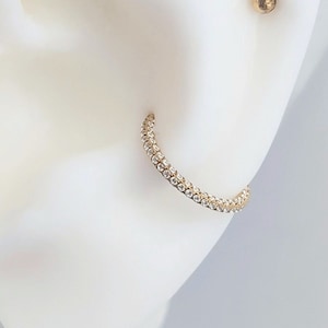 ASTM F136 Orecchino a conchiglia in titanio con gemma a tre lati, 11mm, 12mm Cerchio conchiglia in oro, cerchio con gemma clicker, elica, trago, setto, daith, gioielli conchiglia