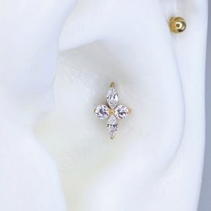 ASTM F136 Marquise Flower Titanium Conch Earring, Conch Labret, Internally threaded Labret, 16 guage, Conch Piercing Jewelry, helix, tragus