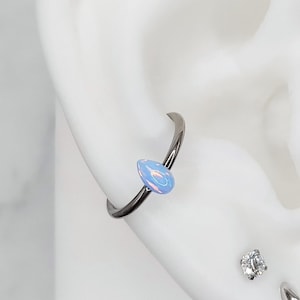 ASTM F136 Captive Bead Ring, CBR, Water Drop Opal Conch Hoop, Daith Hoop, 16 Guage, 12mm interior diameter, 14mm diameter, helix, tragus