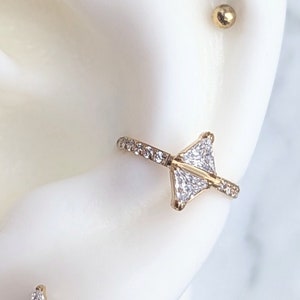 Triangle Gems Gold conch hoop, G23 Titanium Conch Earring conch jewelry, 16 guage, 10mm conch clicker hoop, helix, daith, septum, tragus