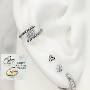 ASTM F136 Twist Captive Bead Ring, CBR, Titanium conch hoop, conch earring, gem CBR, 16 Guage, 10mm interior diameter, helix, tragus
