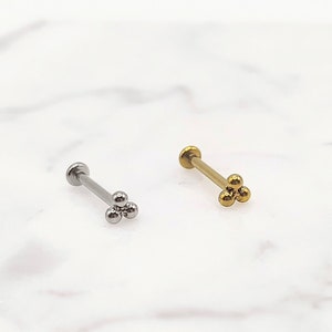 Trinity Labret, Threadless Labret, try bead labret, G23 Titanium, 16 guage, 3 Bead Cluster, Helix, Tragus, cartilage Labret, labret jewelry