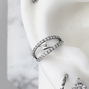 Double Gem With Lightning Conch Hoop, 10mm conch hoop, G23 Titanium clicker hoop, conch piercing jewelry, conch clicker, helix, daith