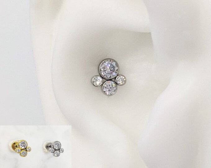 ASTM F136 Titanium Conch Labret, Conch Earring, Internally Threaded Labret, 16 Guage, 8mm Post