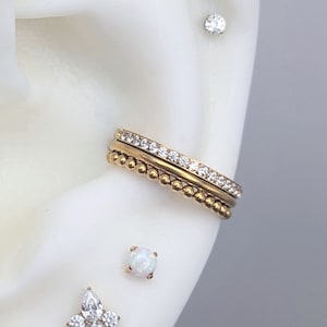 Triple Stack Conch Clicker, gladde edelsteenkraal, G23 titanium conch, gouden conch ring, conch oorbellen, diameter 12 mm, septum, helix