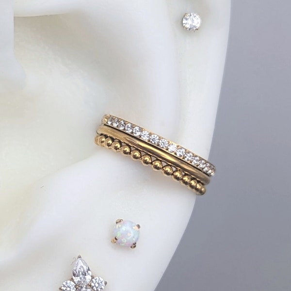 Pendientes de concha triples, cuentas lisas de gema, concha de titanio G23, aro de concha de oro, pendientes de concha, 12 mm de diámetro, septum, hélix