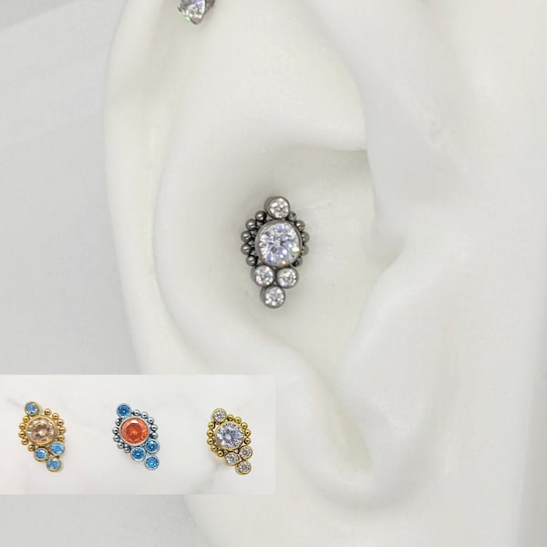 Peacock Sun Conch Labret, ASTM F136 Titanium Labret, opal conch earring, internally threaded, Hypoallergenic Conch Jewelry,  helix, tragus